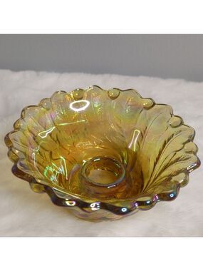 Indiana Glass Wild Rose Taper Votive Candle Holder Carnival Glass Marigold